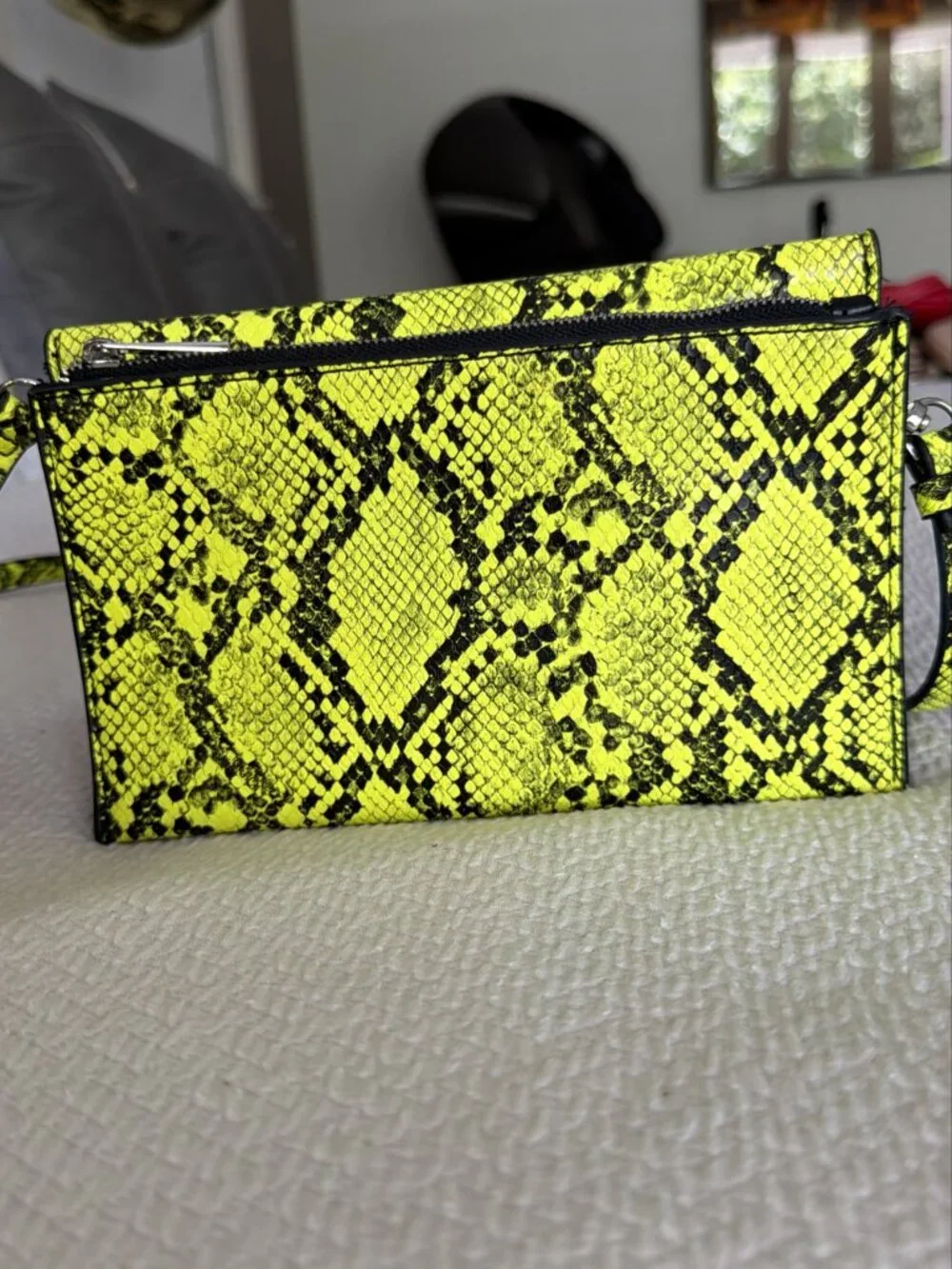 Zara Neon Yellow Snakeskin Print Shoulder / Crossbody Bag